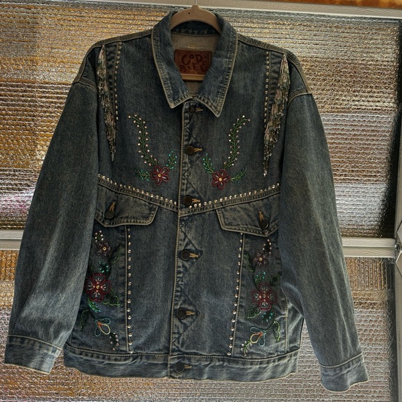 Code Blue vintage Jean Jacket Beaded Floral. Women’s size M - Picture 2 of 16